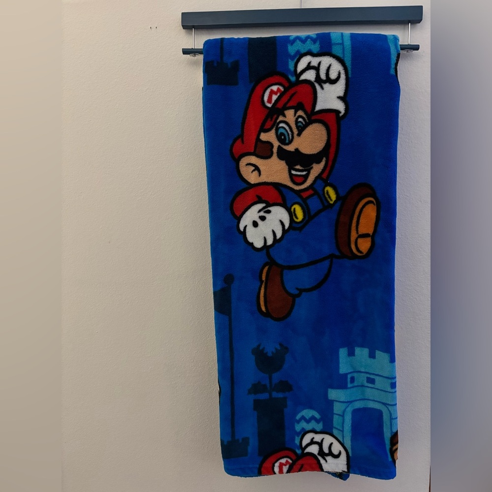 Nintendo Super Mario Plush Blue Blanket 50” x 61.5”